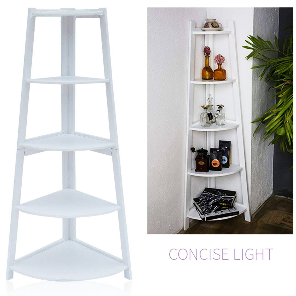 Tall Corner Shelf, 5 Tier Corner Display Rack Bookcase Shelving Unit - White Corner Storage Cabinet for Home Decor, Plant Stand Holder, Modern Bookshelf, Kitchen and Bathroom Organizer (54in / 137cm)