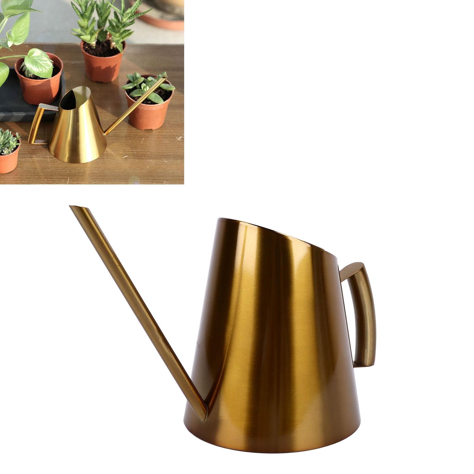 Arrosoir en Acier Inoxydable, arrosoir Vintage de Style Nordique à Bec Long pour Plantes d’intérieur, capacité de 1,5 L, Finition dorée avec Ouverture Semi-Ouverte, idéal pour Les