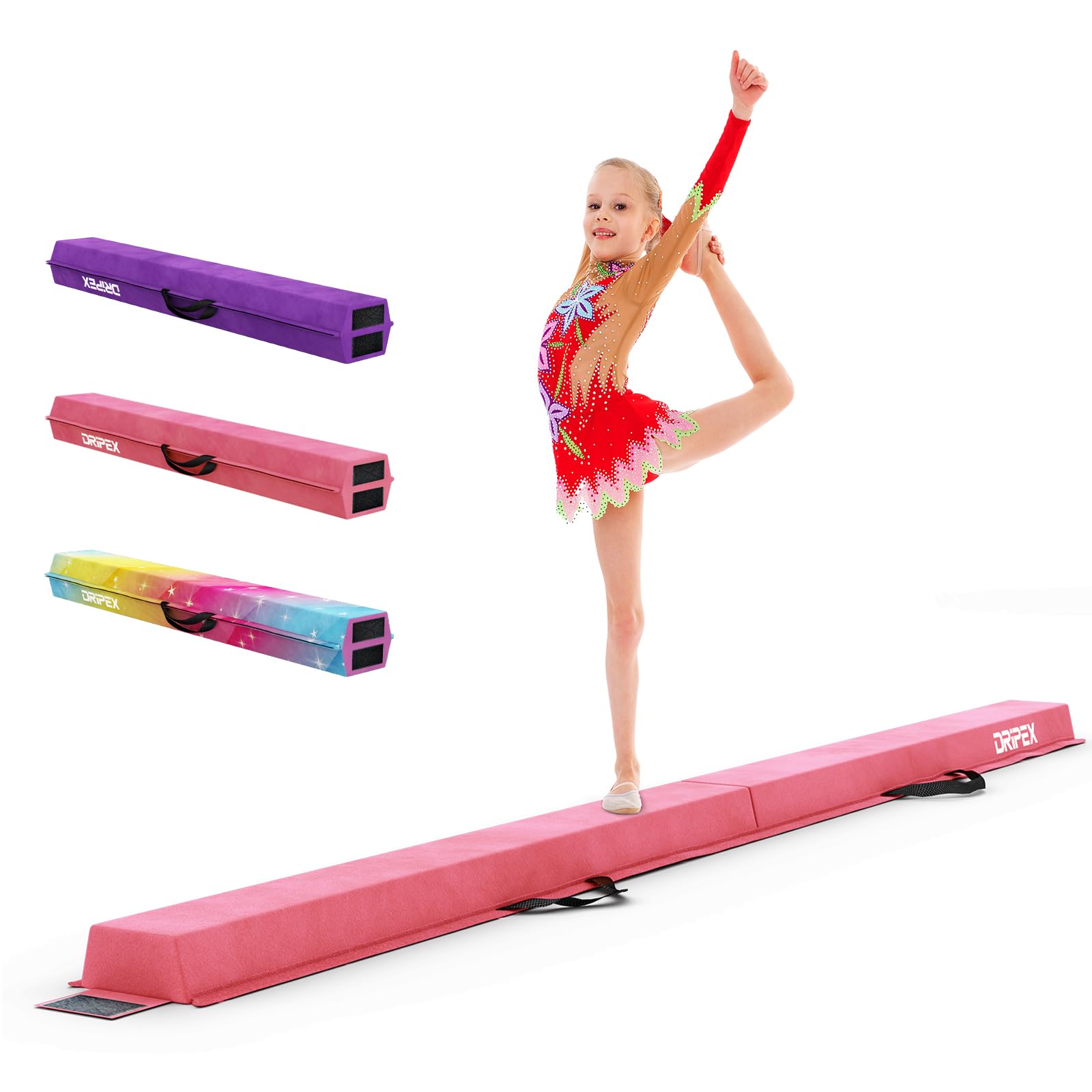 Dripex Kids Balance Beam - 240cm Portable Folding Balance Beam with Carry Handles, High Density EVA Faux Suede Gymnastics Beam for Home Gym Exercise — image 1