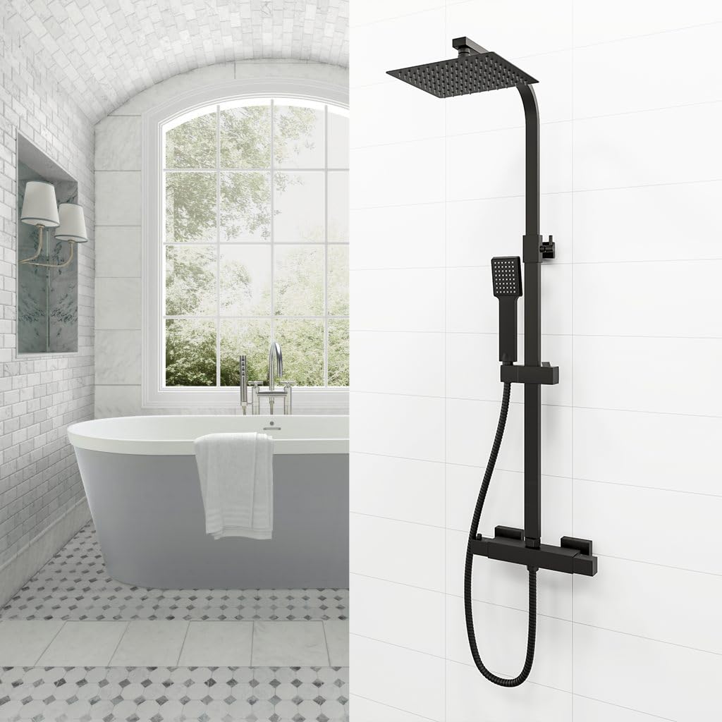 Colonna Doccia Termostatica Con Display Digitale - 4 Funzioni, Soffione 29x20cm - Nero - Foto 6