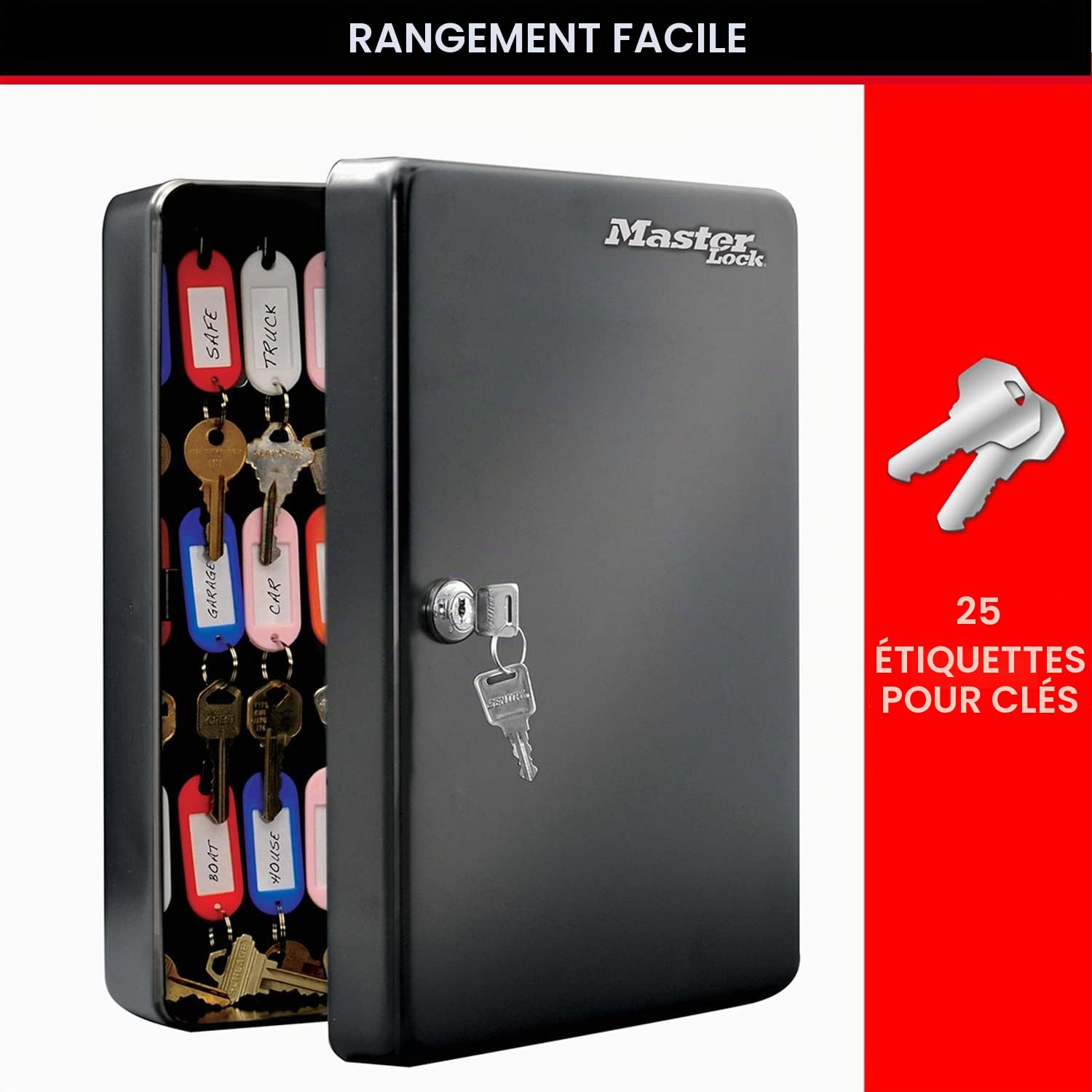 Master Lock Armoire à Clés [Fixation Murale] [25 Crochets] KB-25ML - 25 Porte-clés Inclus avec étiquettes