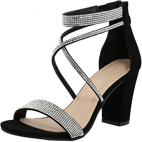 Women's Sparkly Black Rhinestone Evening High Heel Ankle Strap Dress Wedding Bridal Party Prom Sandal