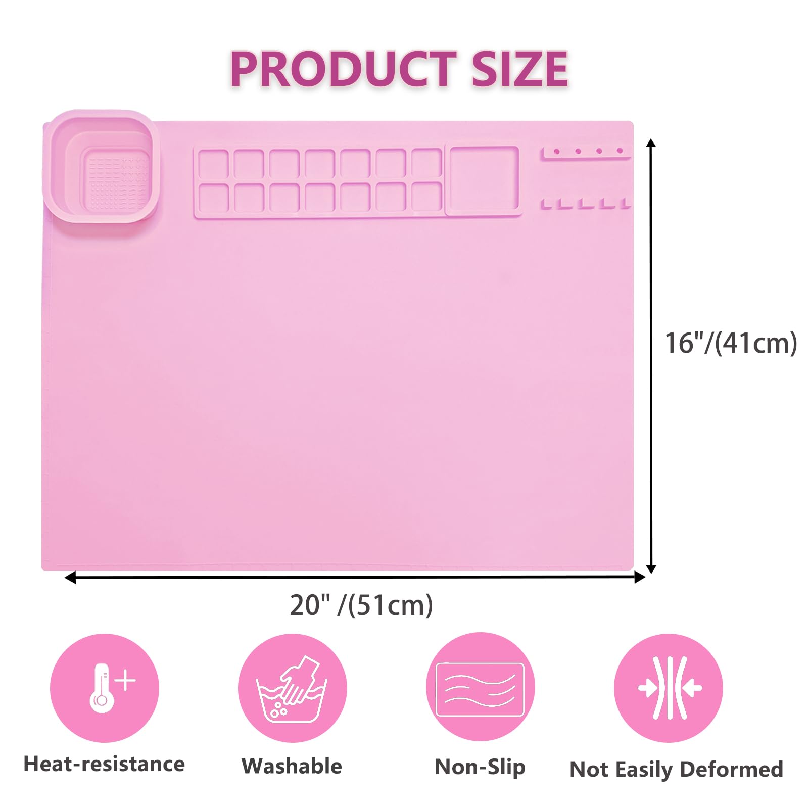 tappetino in silicone per pittura, 50,8 x 40,6 cm, vassoio rimovibile, porta pennelli, pieghevole per lavori artistici, disegno, taglio, perline, fai da te