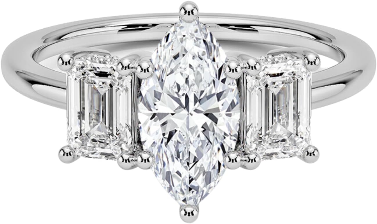 1-3 CT Marquise Cut IGI Certified Lab Grown Diamond Ring 10K 14K 18K Solid Gold Emerald Three Stone Lab Grown Diamond Engagement Ring Christmas gift for Women (E-F Color, VVS2 Clarity)
