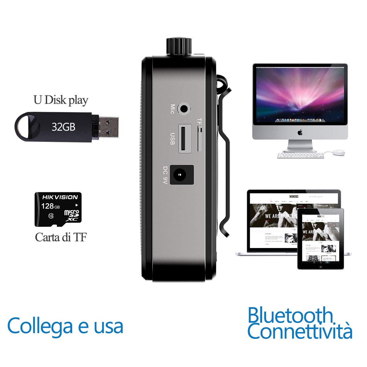 Amplificatore vocale portatile con microfono cuffia 30W Batteria ricaricabile 2800mah Sistema PA amplificatore vocale mini per insegnanti, guida turistica, allenatori, presentatori