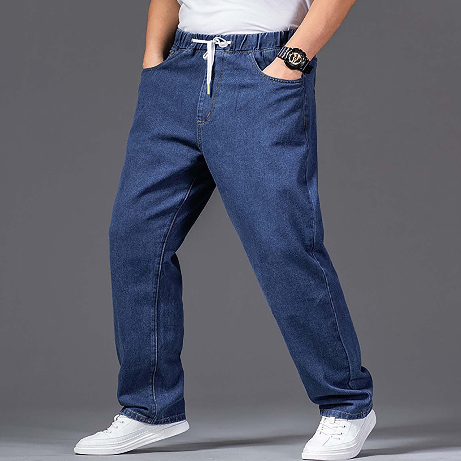 Pantalones Hombre Tallas Grandes,Pantalones Vaqueros Hombre Informales con Cordón y Bolsillos Cintura Elástica Vaqueros Hombre Pierna Recta Pantalon Hombre Basica Pantalon Vaquero Hombre Ofertas