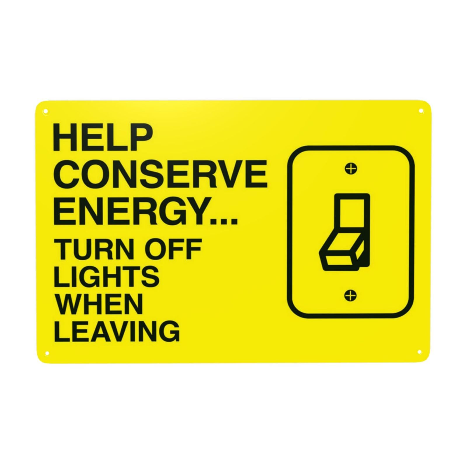 Vintage Metal Tin Sign, Conserve Energy Turn Off Lights When Leaving Decor, 12x8 Inch