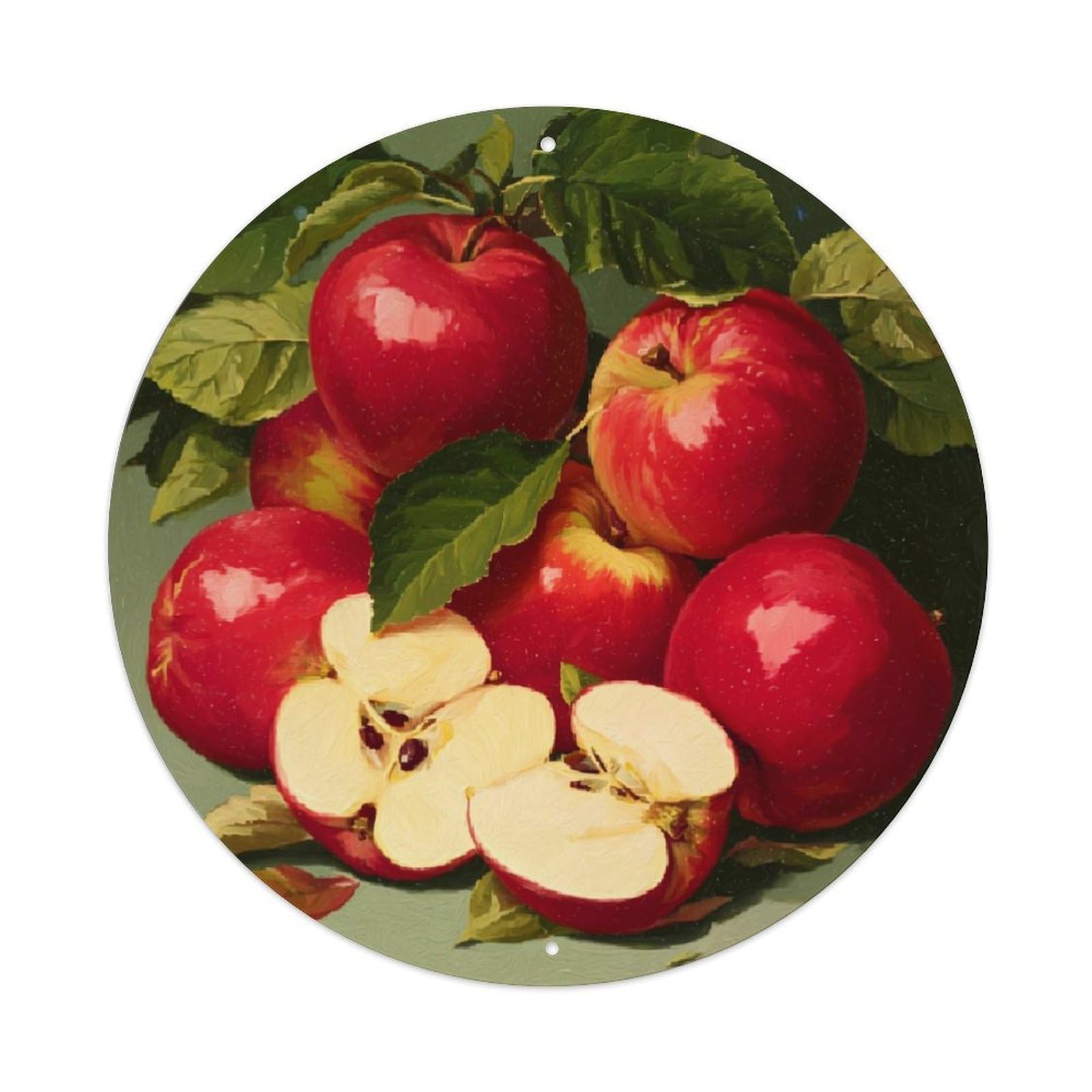 Apple Fruit Still Life Painting Retro Metal Sign Round Tin Sign, Vintage Decor Art Poster for Bar, Home, Man Cave, Kitchen, Laundry Room Gift 8x8Inch