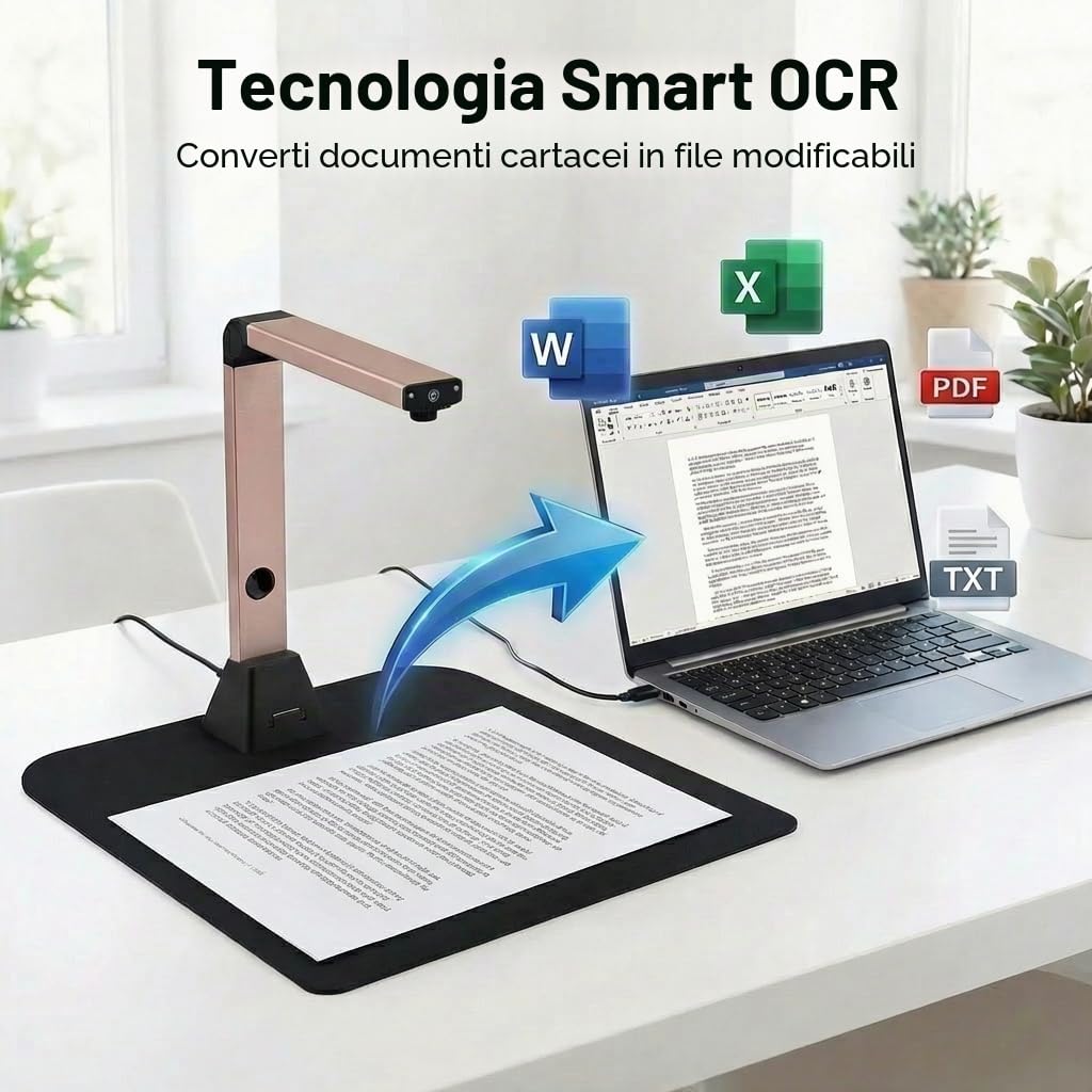 Scanner Documenti Portatile A3: 13MP Alta Definizione Scansione Multi-Formato con OCR 130 Lingue Appiattimento Curve USB Windows (Non Compatibile Mac) per Casa Ufficio Business Istruzione