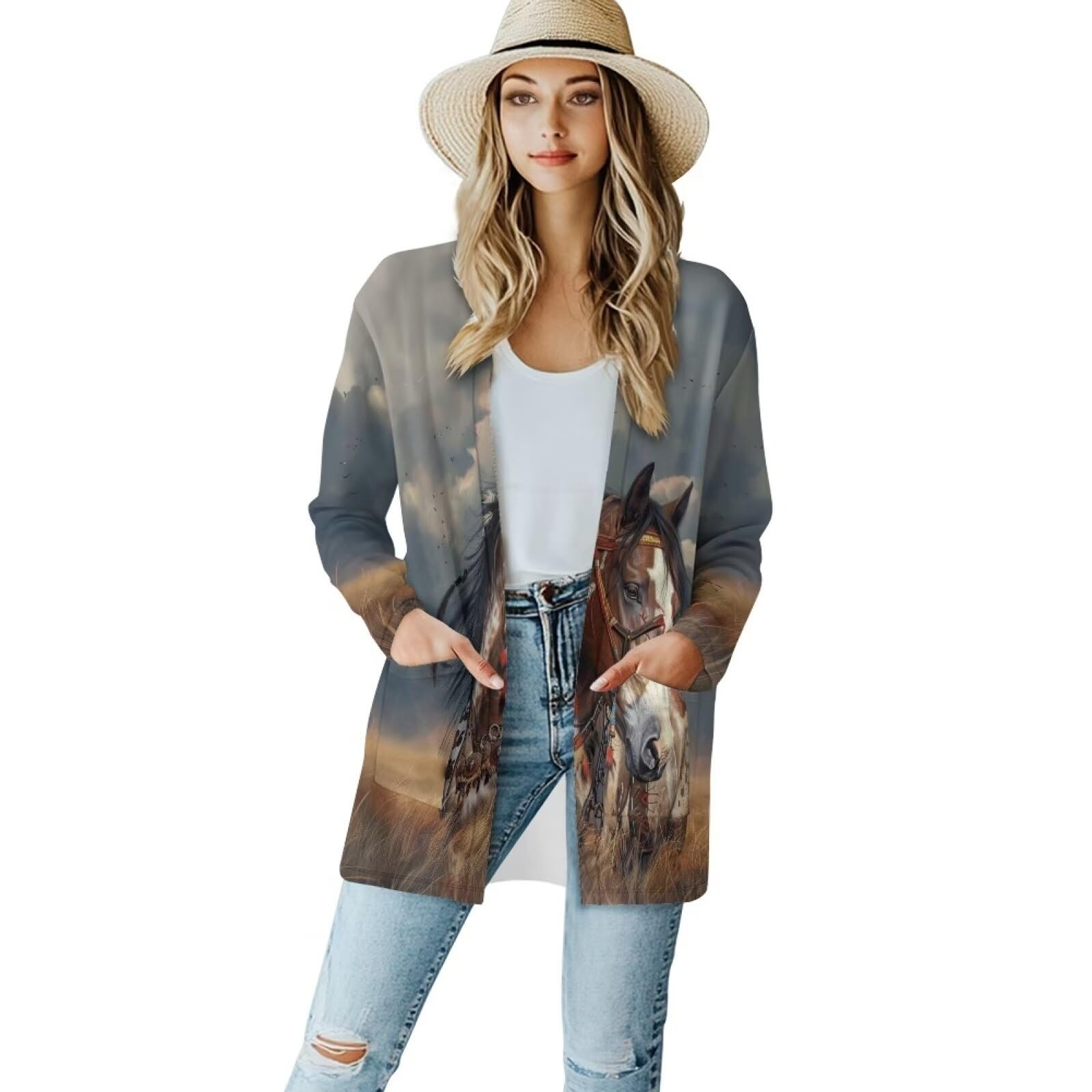 Uourmeti Open Front Cardigan Jacket Long Sleeve Cardigans for Women Lightweight