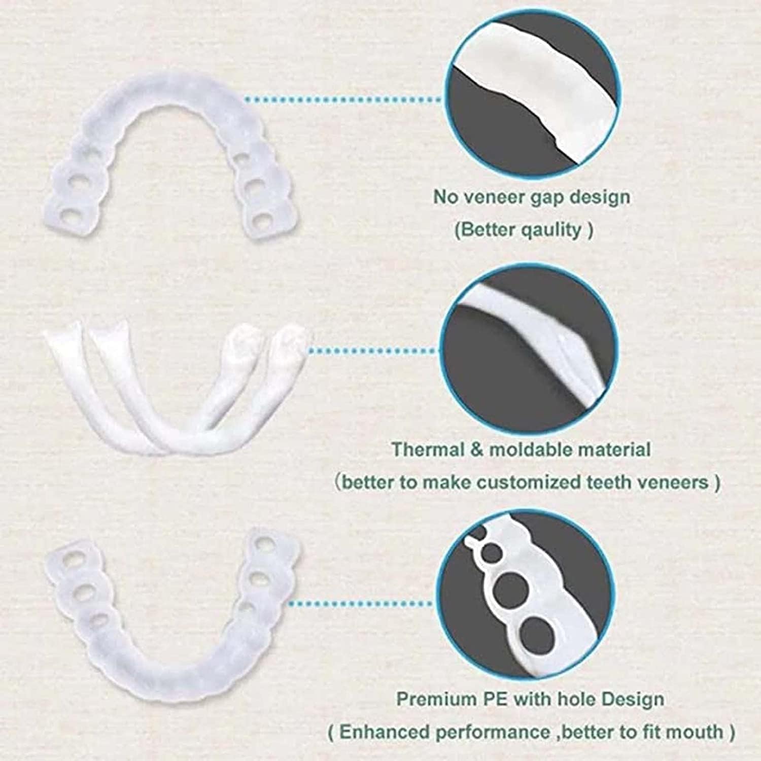 Instant Perfect Smile Veneers Comfortable Flex Fit Dentures for Top & Bottom Teeth White Tooth Cosmetic Cover Comfort Fit Flex Dentures for White Neat Smile (pack of 1) 4