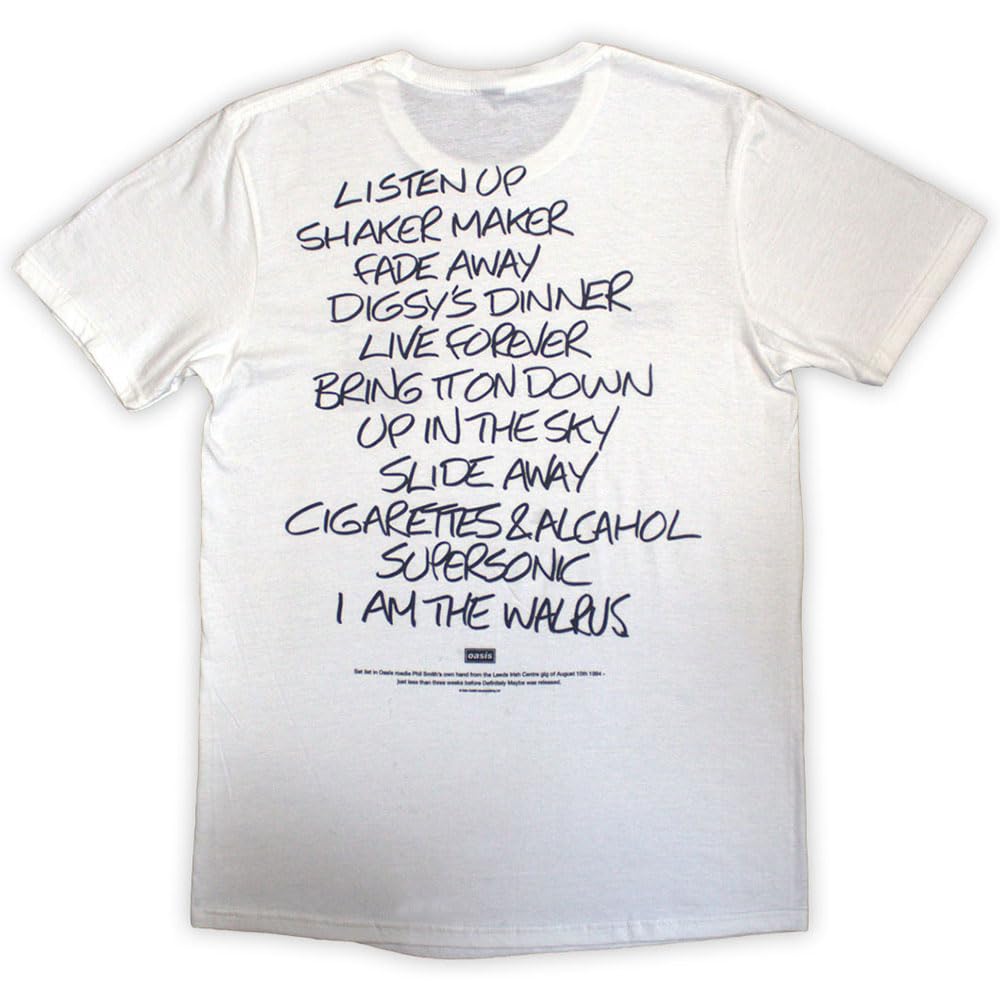 Rock Off officially licensed products Oasis Definitely Maybe AAA Setlist T Shirt M White