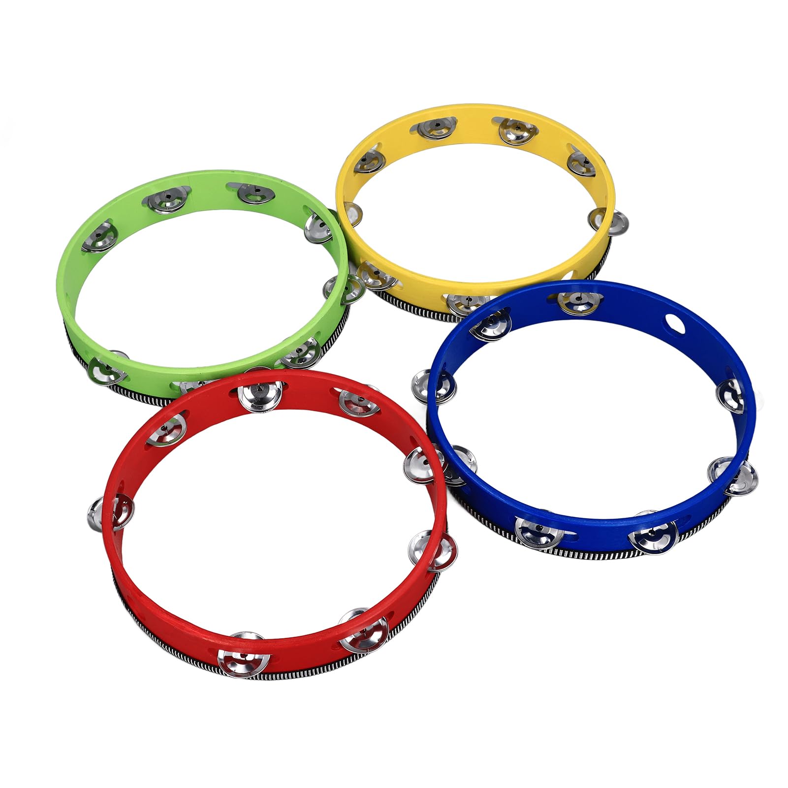 Four Piece Wooden Tambourine Set With Clear Resonant Sound And Premium Materials For Churches Concerts Karaoke Birthday Parties And More Approx 25cm Diameter And 4 Jingles
