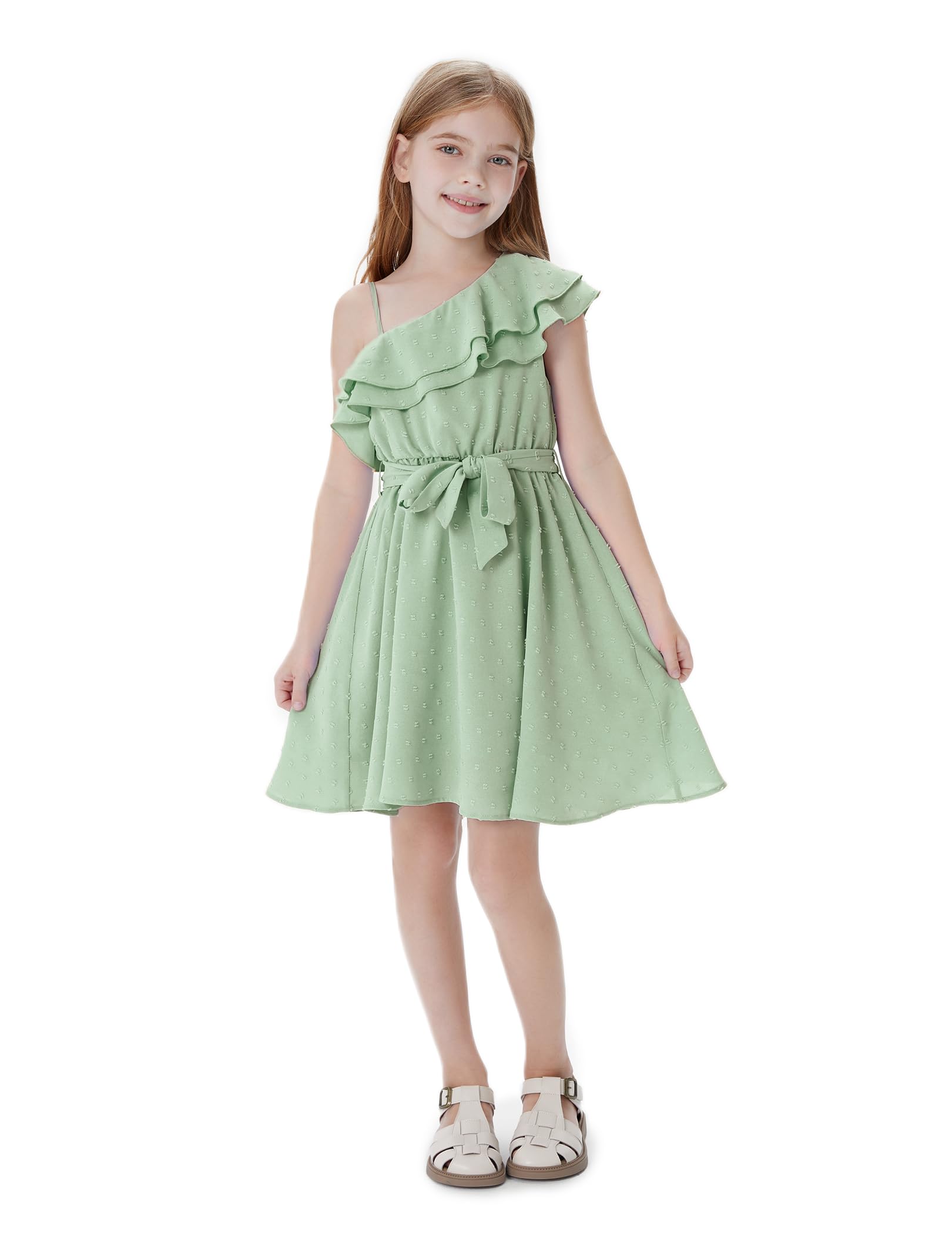 PATPAT Vestido de niña con un Hombro - Vestido Festivo de Flores para Bodas, sesiones de Fotos y Vacaciones - Vestido de Princesa de Verano con cinturón Ajustable y Mangas asimétricas Hermosas