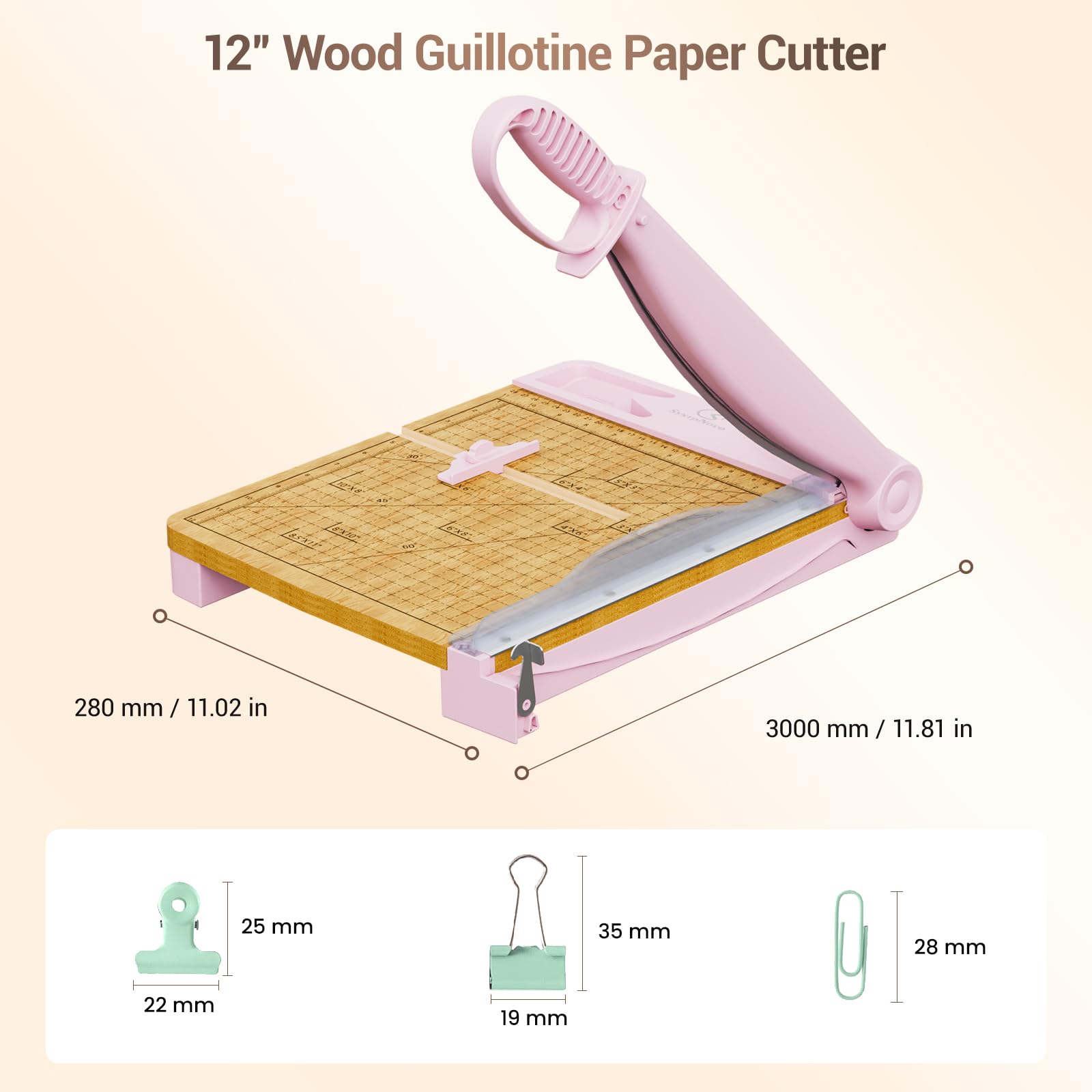 Heavy Duty Paper Slicer For Cardstock 12" Paper Trimmer & Cutter - Heavy Duty Guillotine Style With Safety Guard - Cuts 12 Sheets Safety Guard Paper Trimmer Pink