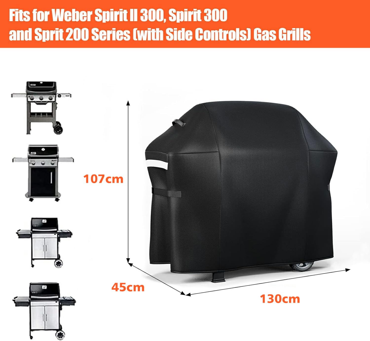Denmay 7139 Platinum Grill Cover para Weber Spirit II Serie 300 Spirit 300 Series y Spirit 200 Series (con controles laterales montados) 130 CM Cubierta de parrilla resistente y resistente intemperie