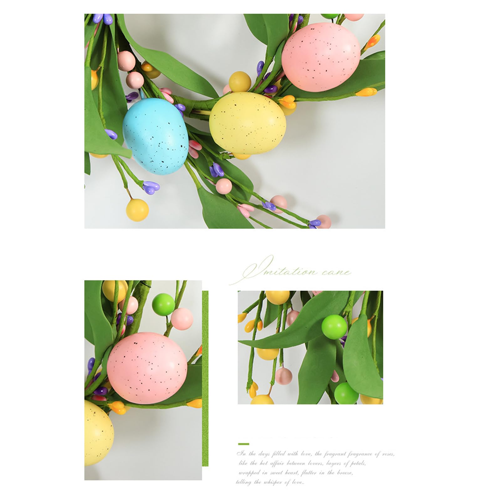 Greabuy Ghirlanda di fiori in plastica facile da appendere per le vacanze, decorazione da parete per porta d'ingresso, grande ed elegante ghirlanda pasquale con fiori finti