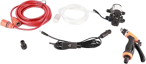 Miniatura 5 de Bomba de agua, bomba de lavado eléctrica inteligente portátil de 80 W, 130 PSI, 12 V, potente kit de lavado de presión portátil con manguera de PVC