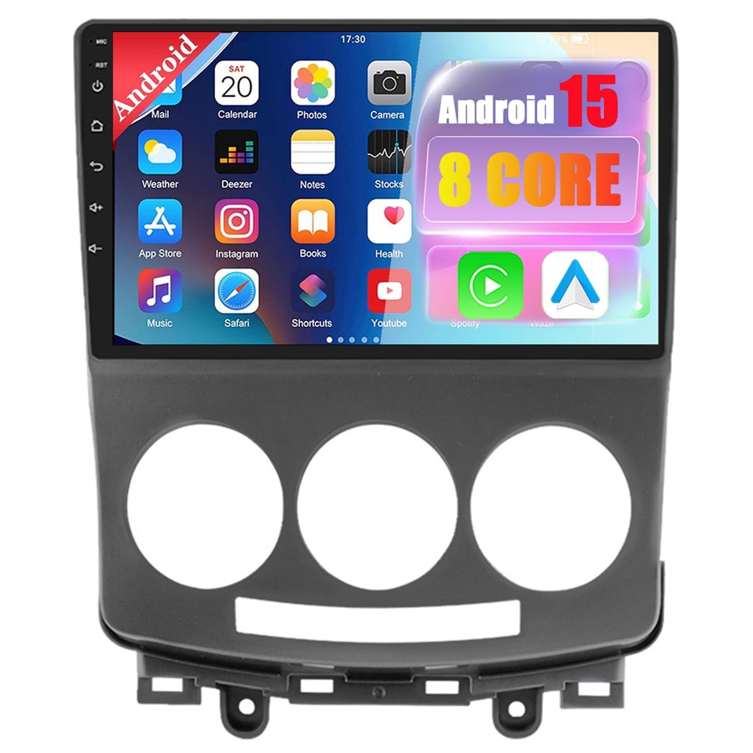 Android 15 CarPlay Android Auto Bezprzewodowe samochodowe stereo do Mazdy 5 2005-2010, 9-calowe radio samochodowe z GPS, WiFi, Bluetooth, FM, RDS, kamera cofania (4-rdzeniowe (1 GB + 32 GB)