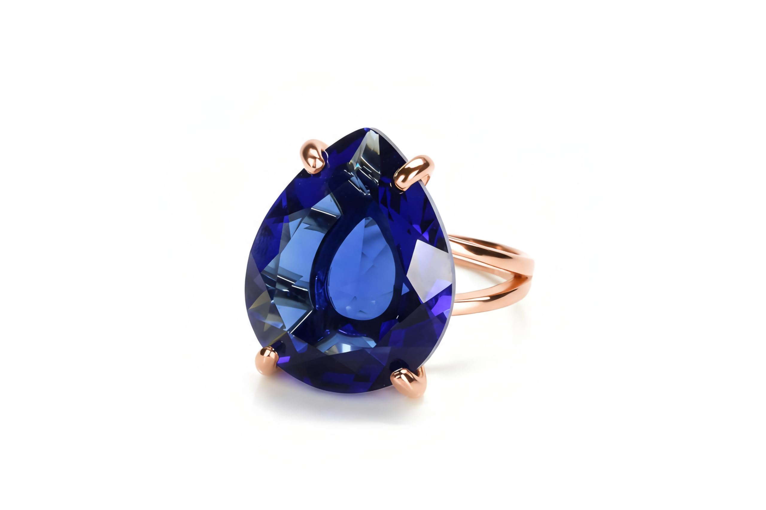 Zafiro Plata de Ley Anillo Lágrima - Anillo Compromiso de Pera Vibrante, Anillo Declaración, Anillo Piedras Preciosas - Regalo para Cumpleaños, Aniversario, Ocasiones Especiales