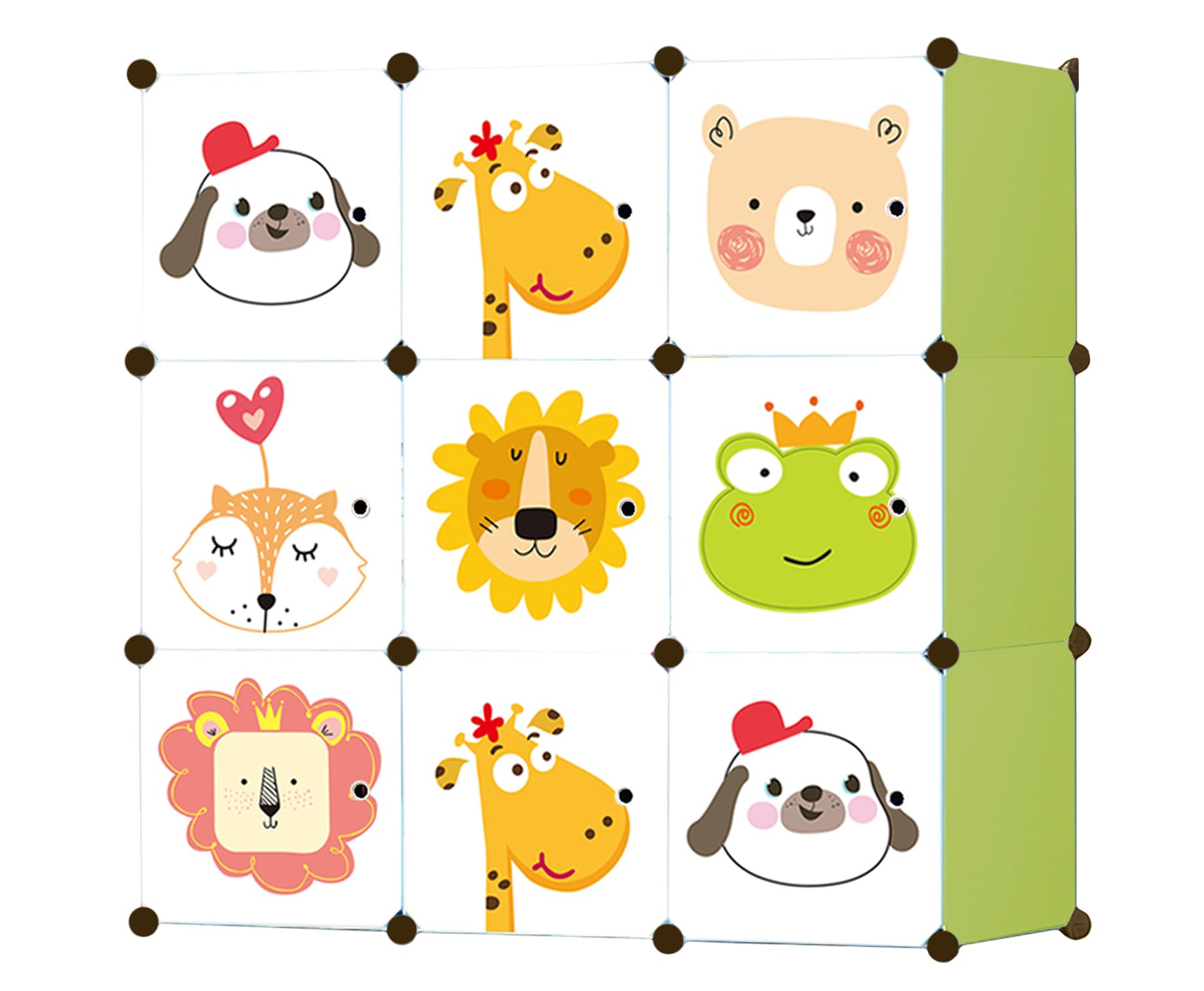 Kids Collective Modularer Schrank für Kinder, 9 Türen mit Märchendruck, Kombischrank, 110 x 37 x 110 cm, grün