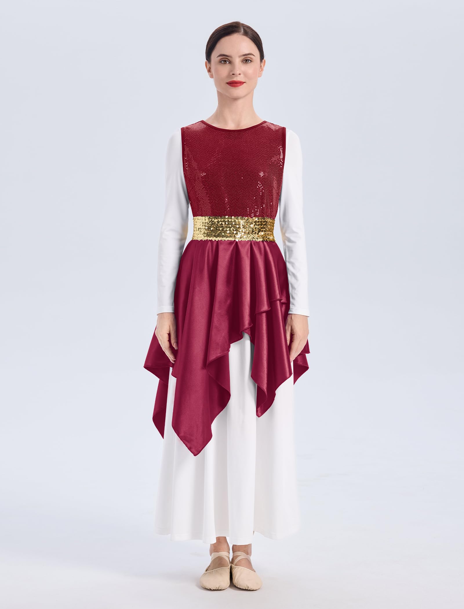 ODASDO Lob Tanzkleider für Damen, liturgische Tanzkleidung, ärmellos, Satin-Overlay-Kleid, Kostüm (weißes Kleid nicht im Lieferumfang enthalten)