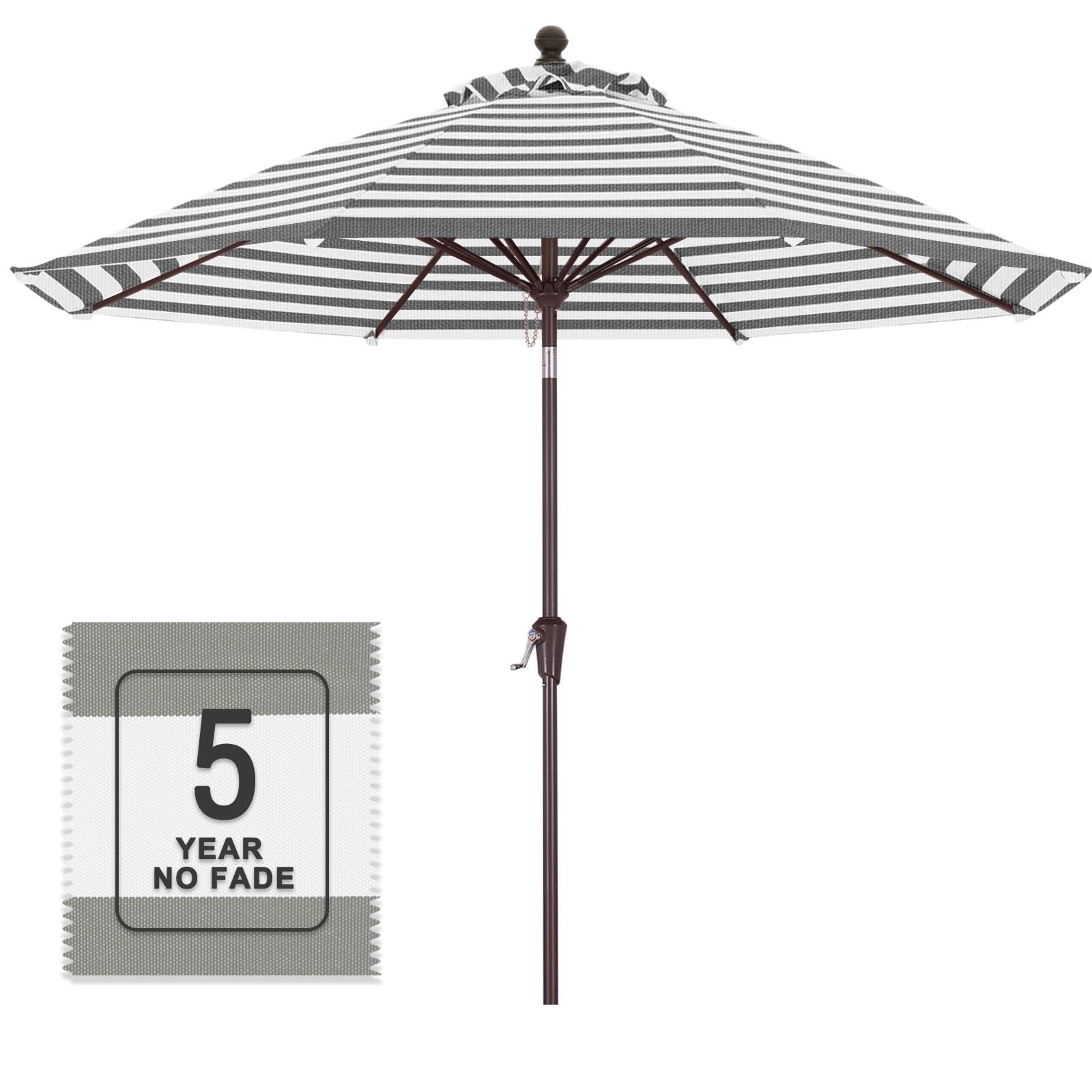 MasterCanopy Olefin 5-Year-Non-Fading Outdoor Patio Umbrella,Large UV Resistant Umbrella for Market Table -8 Ribs (2.7M,Light Gray & White)