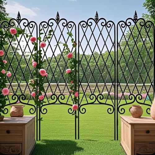 AMAGABELI GARDEN & HOME 4 Pack 47” x 16” Garden Trellis for Climbing Plants Outdoor Metal Garden Fencing Decorative Plant Trellis Vegetables and Rose Trellis for Ivy Cucumbers Black