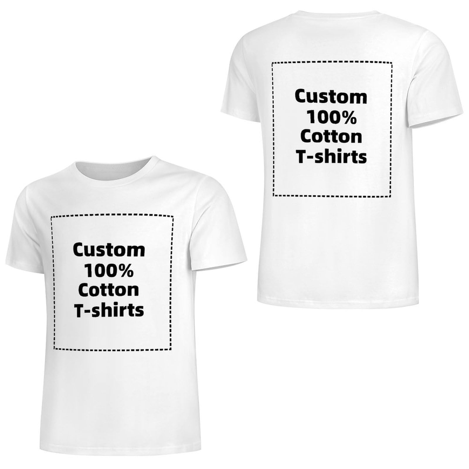 77Tikbook Unisex White Custom T-Shirts For Men & Women - Design & Make Your Own Shirt, Personalized Cotton Tee With Front/Back Photo & Text Printing