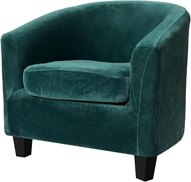 Only Covers, 2 Pieces Velvet Tub Chair Covers with Cushion Cover, Removable Stretch Club Chair Slipcover for IKEA Tullsta, Armchair Furniture Protector for Living Room Dark Kelly Green