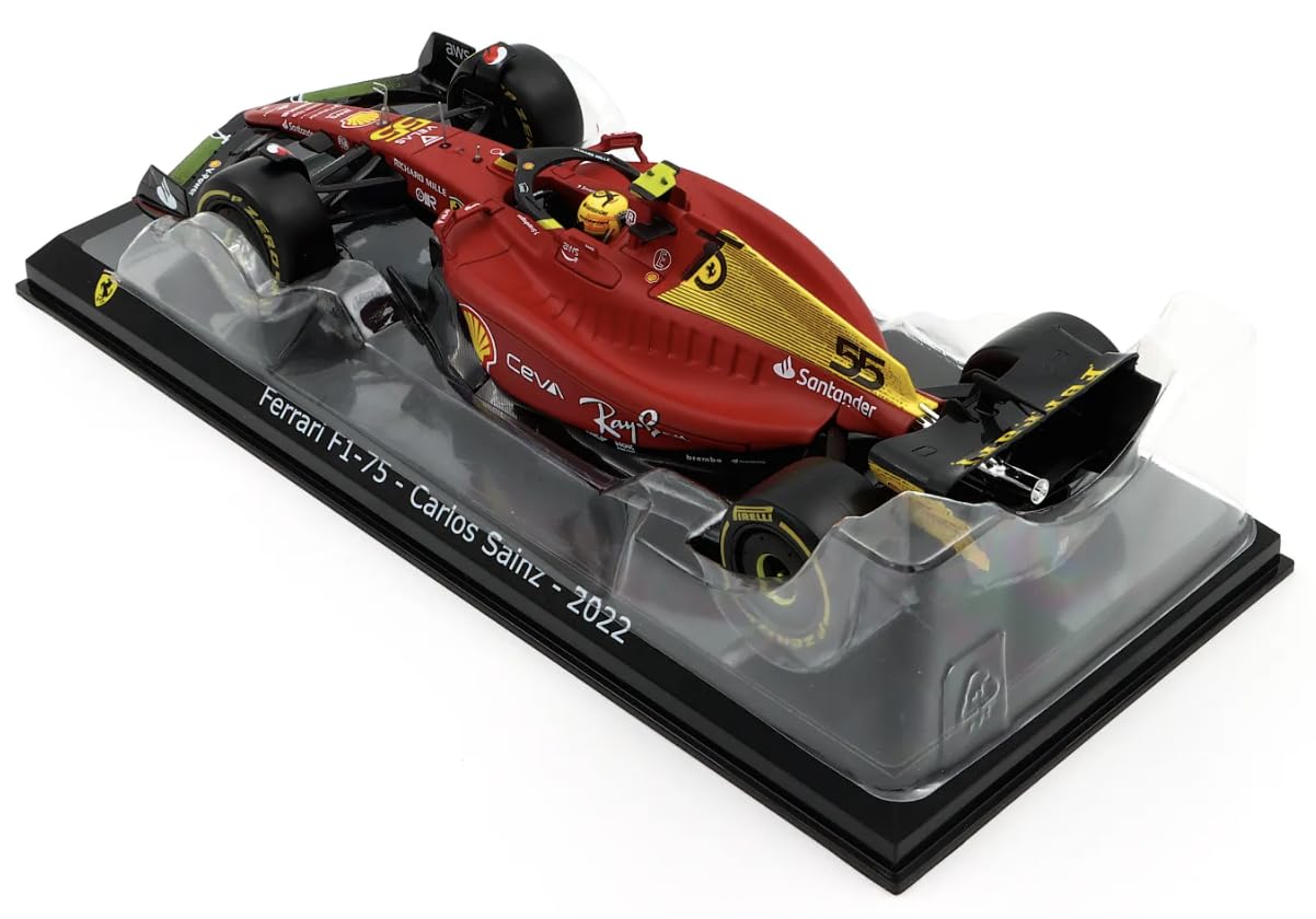 Bburago Druckguss-Modell Grand Prix Auto im Maßstab 1:24, kompatibel mit Ferrari F1-75 Carlos Sainz (75. Jubiläums-Limage, italienischer GP 2022) in Rot/Gelb