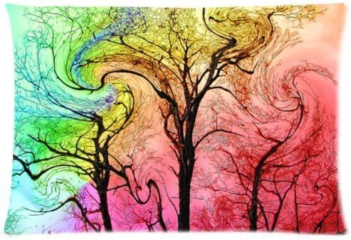 Decorative Colorful Abstract Psychedelic Trippy Tree Art Throw Pillow Case Zippered Pillow Cover Rectangle Soft Pillowcase 20"x 30" Inch