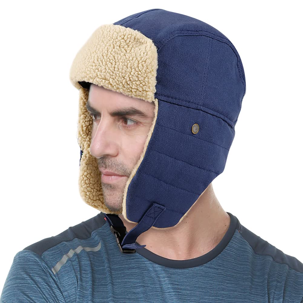 Chapka d’Hiver Chapeau de Trappeur en Fausse Fourrure Homme Chaud Bonnet Aviateur Russe Trooper Ushanka Chapeau de Chasse avec Oreille Rabat