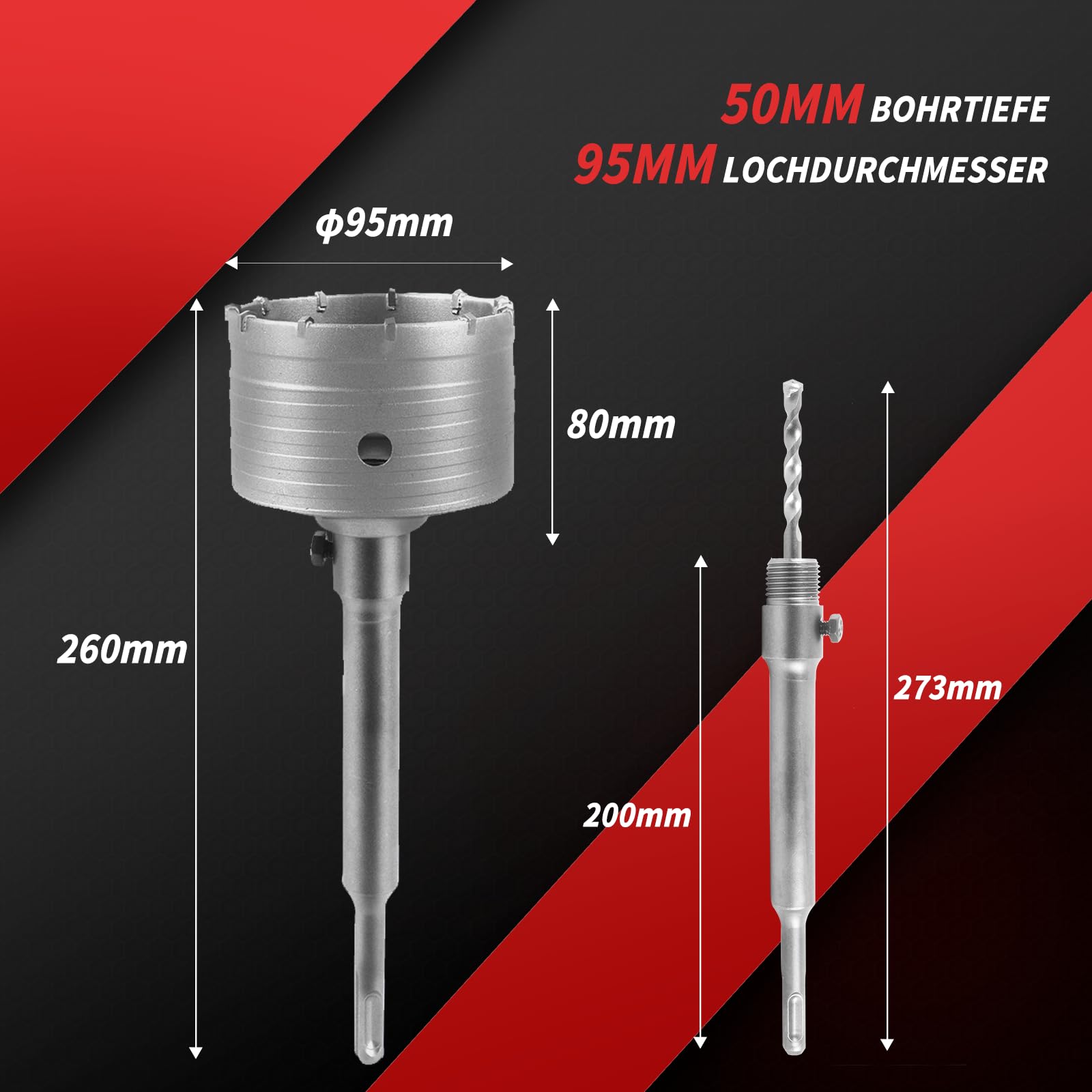 Sierra Corona Perforadora Hormigon 95mm en Ceco con Adaptador SDS Plus Broca para Cemento Ladrillo Piedra Pared