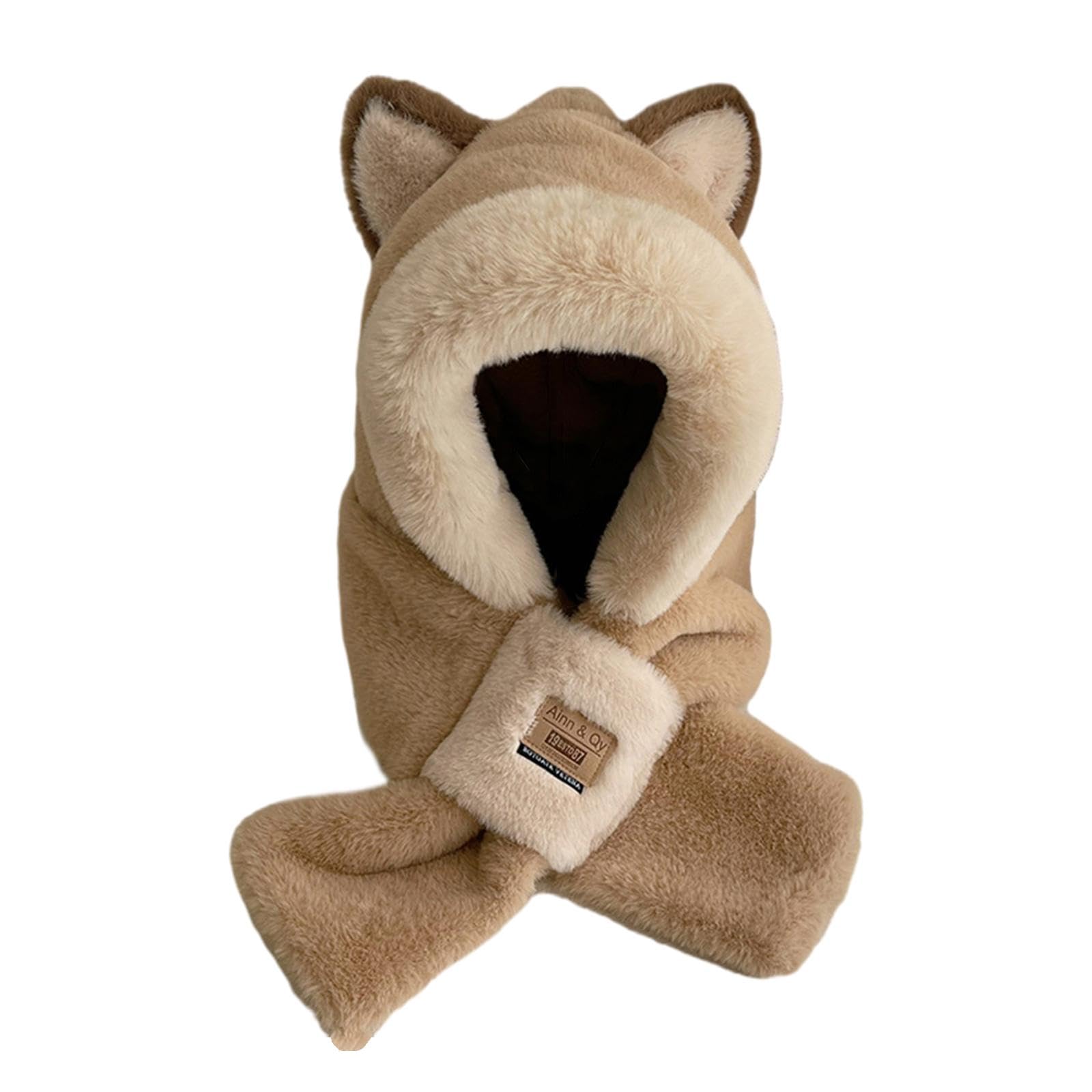 Winter Hat Scarf Set Plush Animals Hat For Parties Stage Performance Outdoor Khaki Clothing, Shoes & Accessories|Womens Accessories|Hats