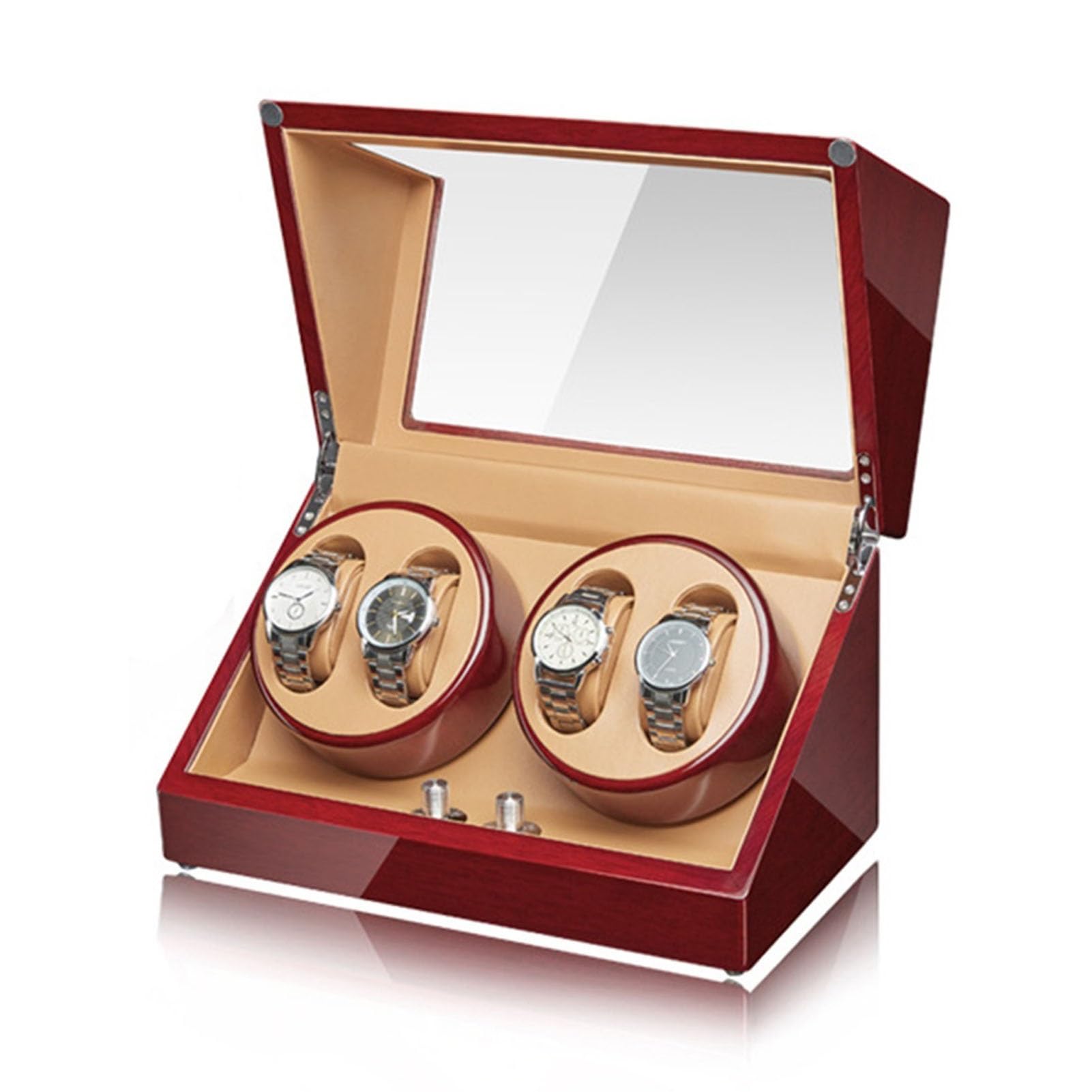 Caricatore Automatico per 2/4 Orologi, Guscio in Legno con Finitura Laccata Pianoforte, Vetro Acrilico, Scatola Porta Orologi Meccanica con Cuscino Flessibile E Moto(4+0)