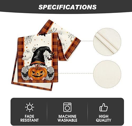 Miniatura 5 de Artoid Mode Camino de mesa de Halloween, gnomo, murciélago, calabaza, fantasma, naranja, búfalo, búfalo, decoración de mesa de comedor para fiesta