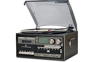 LoopTone Record Player 9-in-1: Vinyl, CD, Cassette, AM/FM Radio, USB, AUX, RCA