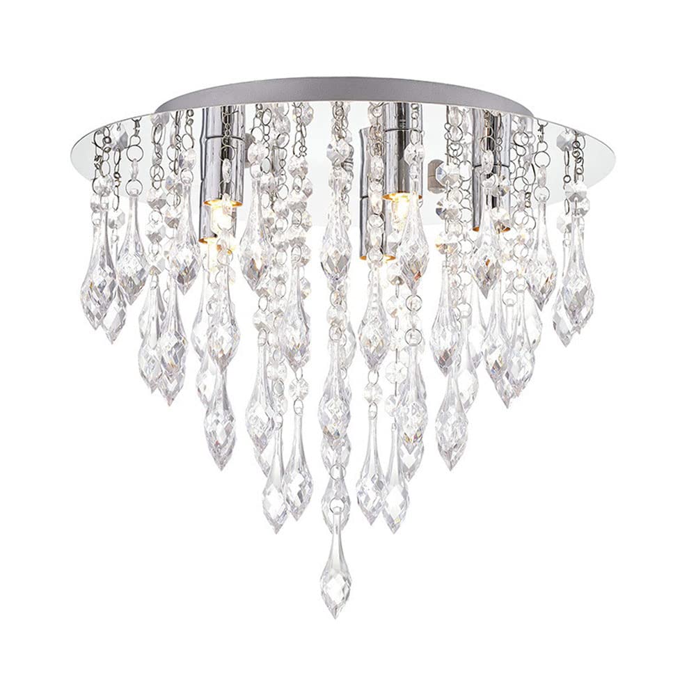 PAZWAHF 5-Light Crystal Ceiling Light,Modern Chandeliers with Crystal Droplets,Chrome Finish,Elegant Flush Mount Ceiling Lighting for Bedroom（G9）