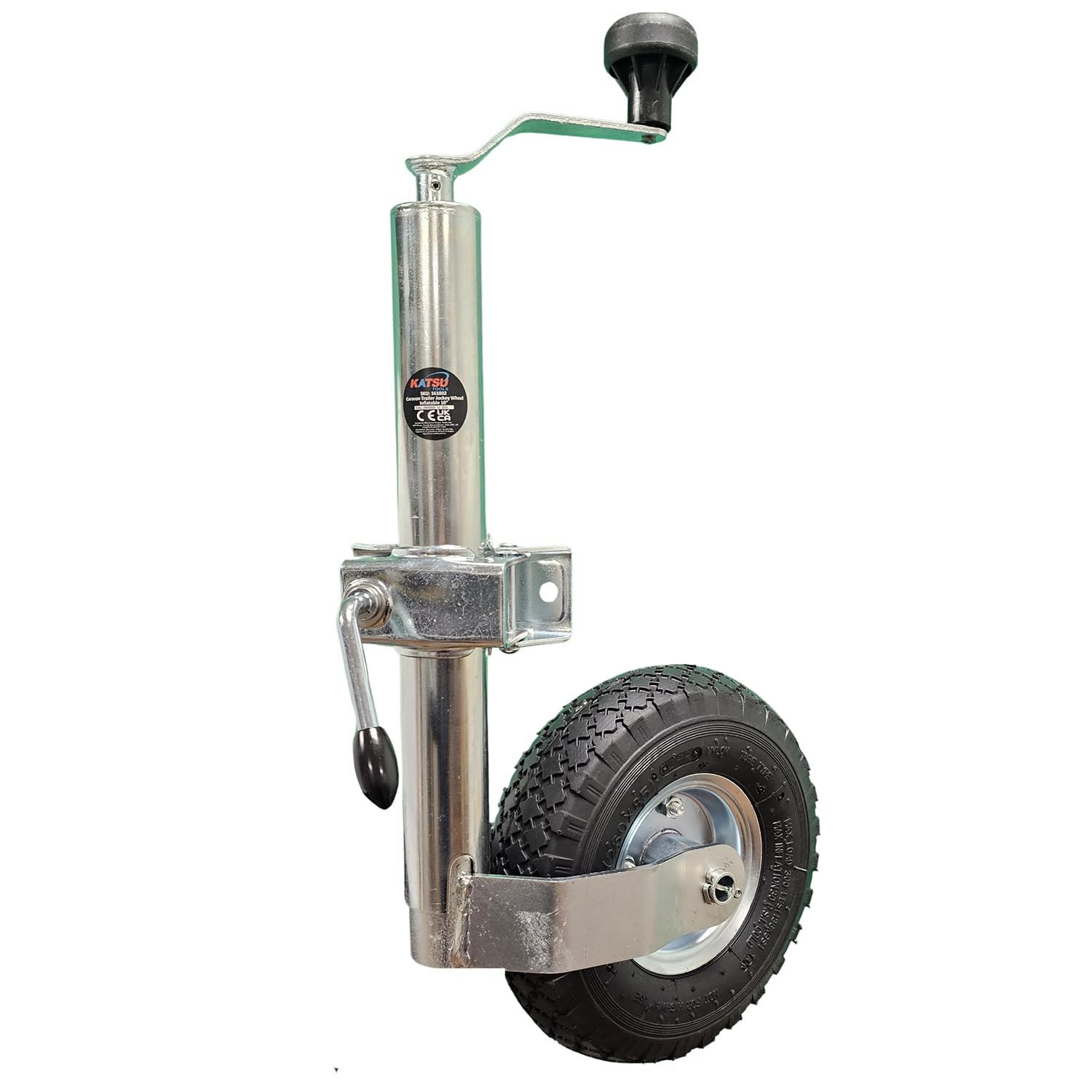 KATSU Roue Jockey 48 mm avec 10" Pneu Pneumatique en Caoutchouc avec Pince et 1m Câble en Acier Inoxydable pour Caravane Remorque de Voiture en Acier Galvanisé