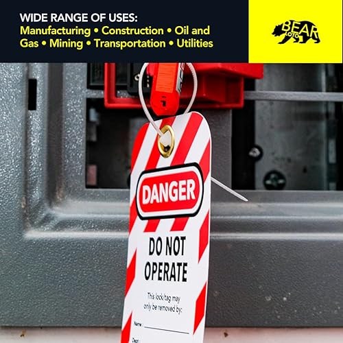 Miniatura 7 de BearLOTO Etiquetas de bloqueo  Laminadas y resistentes a la intemperie  Paquete de 30 etiquetas de peligro rojo "No operar"  Para equipos fuera de