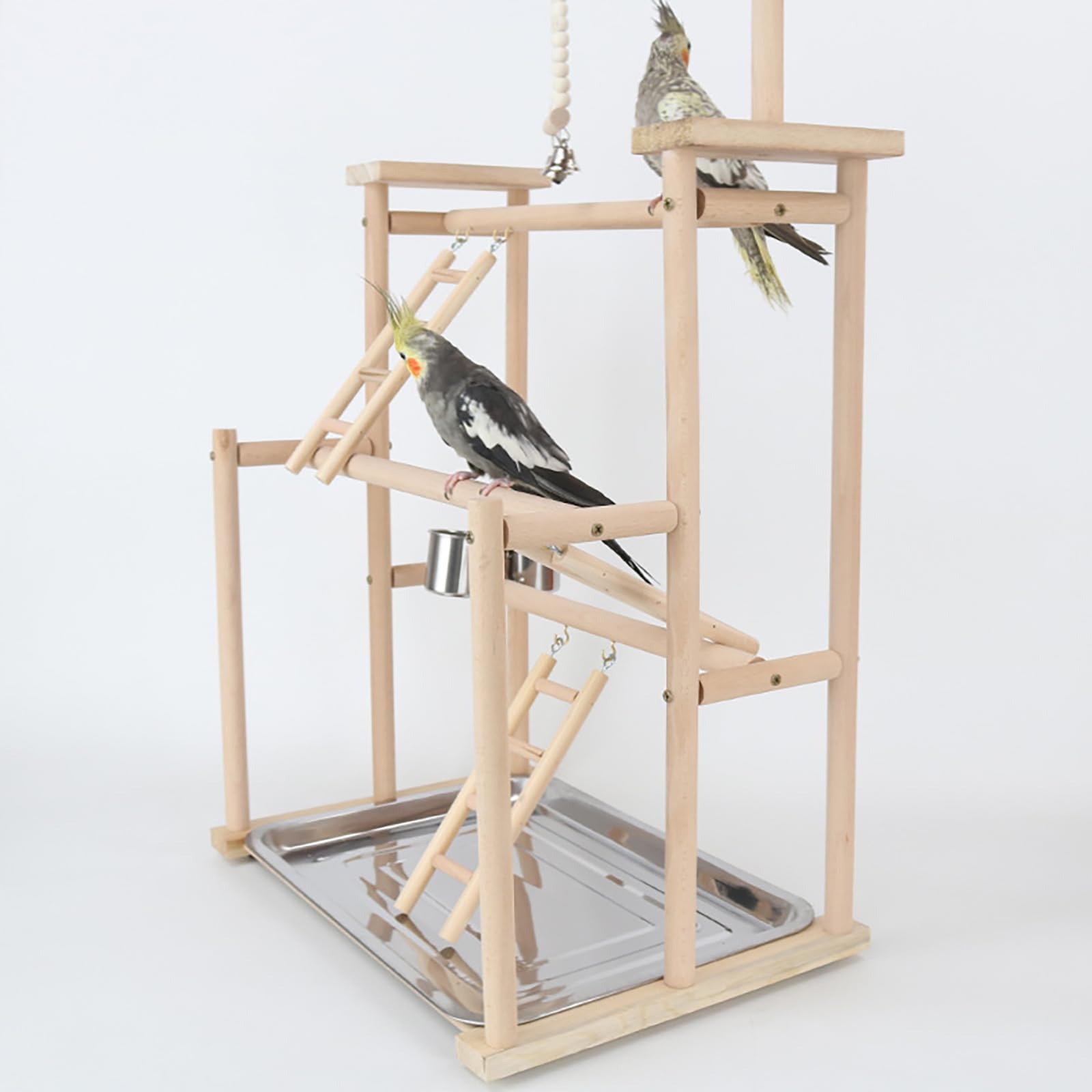 Parco Giochi per Pappagalli in Legno 44x31x79 cm con Tazza e Vassoio