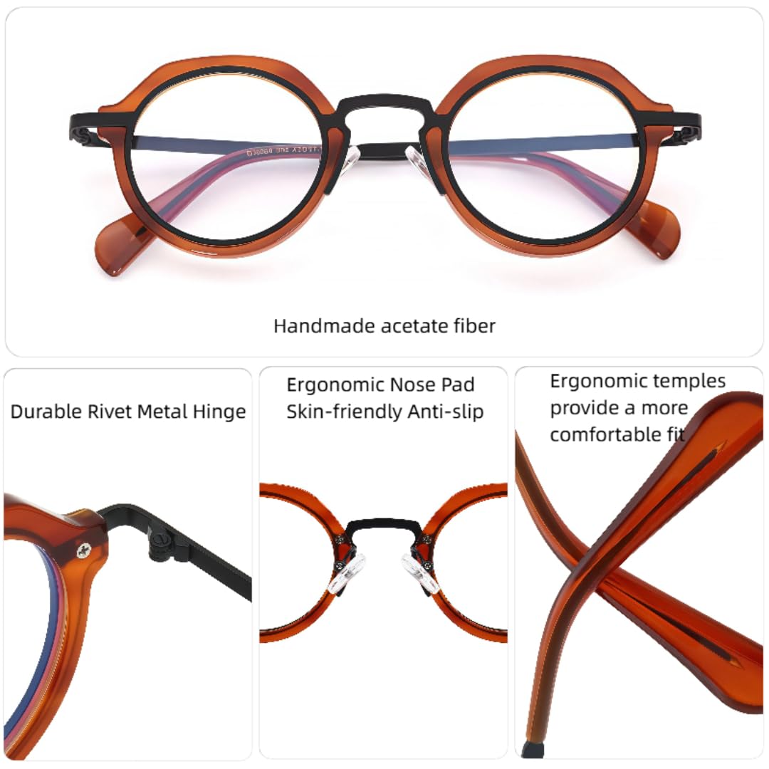 Gafas de sol de estilo punk retro con montura redonda de acetato y lentes transparentes.