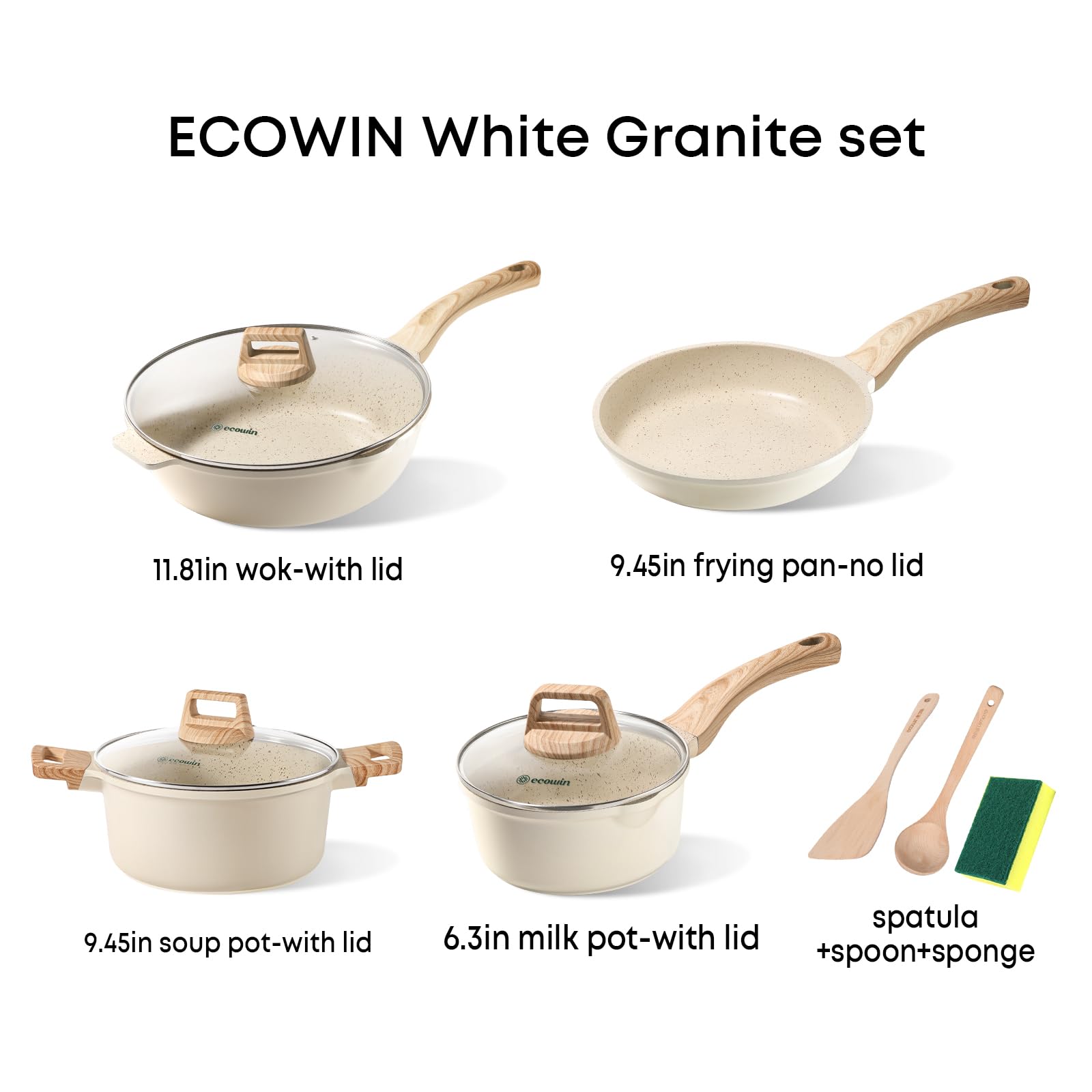 10Pcs Pots and Pans Set,nonstick Cookware Set Kitchen Cooking Set,Non-toxic Healthy Granite Induction Cookware Sets with firm heat-resistant handle(PFOA Free)