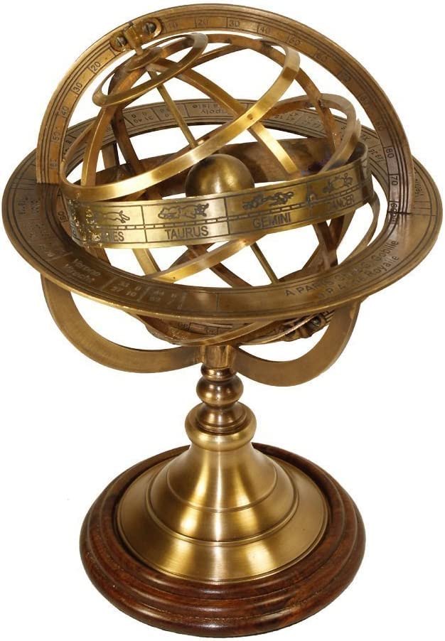 FYNJREX Vintage Brass Engraved Brass Tabletop Armillary Nautical Sphere Globe Item