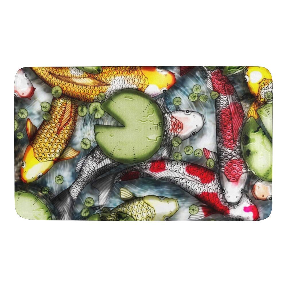CUXWEOT Indoor Outdoor Doormat Non-Slip Backing Ultra Absorbent Mud Japanese Koi Fish Door Mat Home Office Decorative Entry Rug Garden Kitchen Mats 23.6 x15.7 Inch