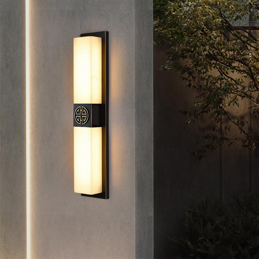 KXEcoLife Contemporary LED Outdoor Brass Wall Lamp Electric Simplicity Waterproof Art Balcony Hallway Courtyard Villa Gate Hotel Corridor Marble Lights (E H80CM Electric)