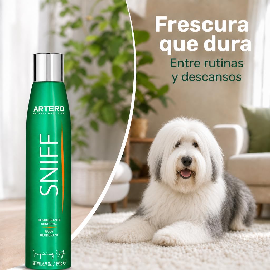 ARTERO Sniff Desodorante para Perros 300ml - Elimina Mal Olor Instantáneamente, Spray Corporal de Larga Duración, Apto Cachorros y Adultos, Vegano, Sin Parabenos