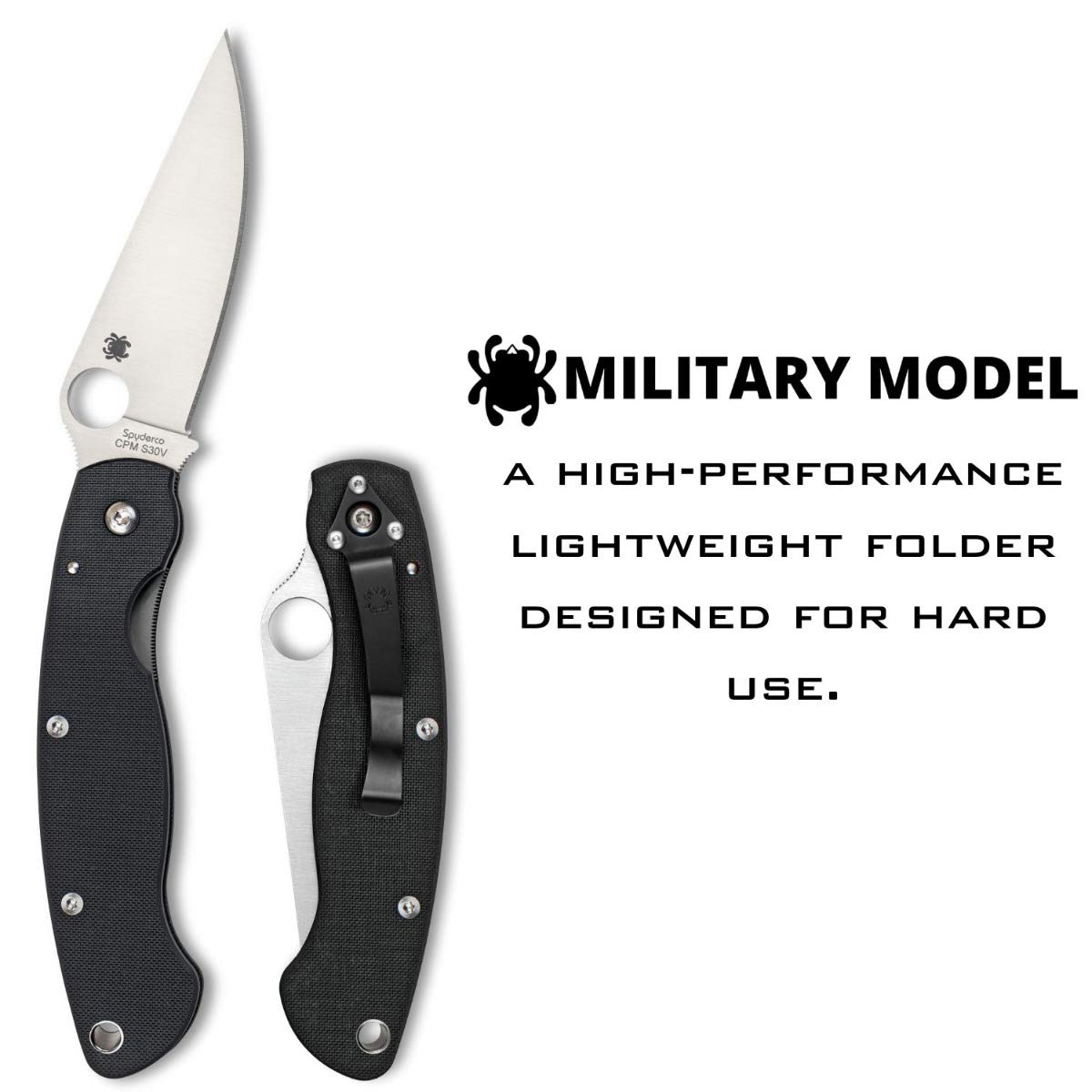 Spyderco Military Model Folding Knife - Black G-10 Handle with PlainEdge, Full-Flat Grind, CPM S30V Steel Blade and LinerLock - C36GPLE