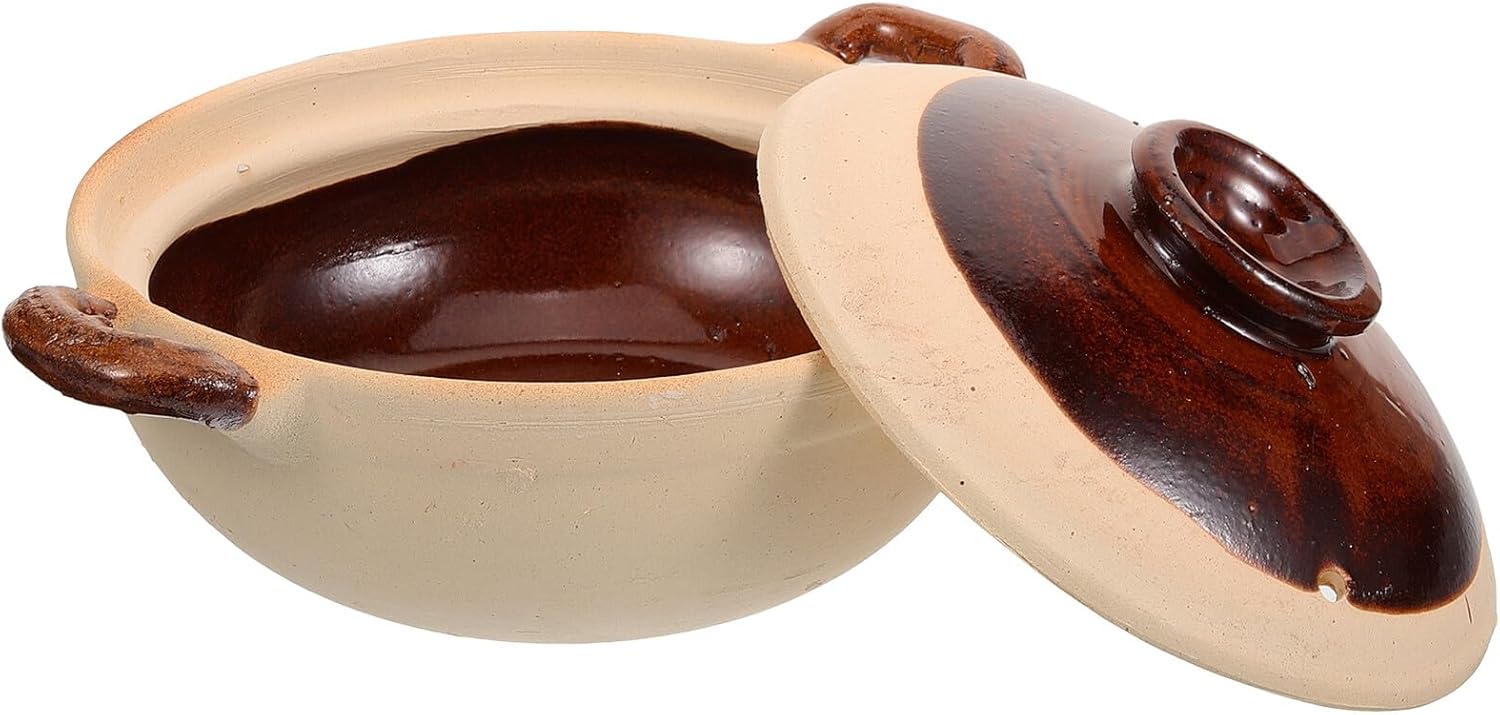 Clay Casserole Pot with Double Handles Heat-resistant Kitchen Stew Pot for Home Cooking and Restaurant Use Non-stick Smooth Surface Traditional Ceramic Cookware